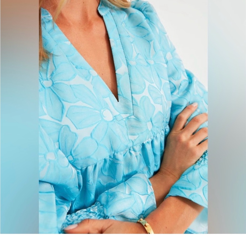 NWT Tuckernuck Pomander Place Blue Daisy Jacquard Kenzo Dress- Small - Picture 2 of 9